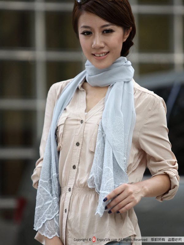 Silk Scarves | Long Silk Scarf with embroidery #0143