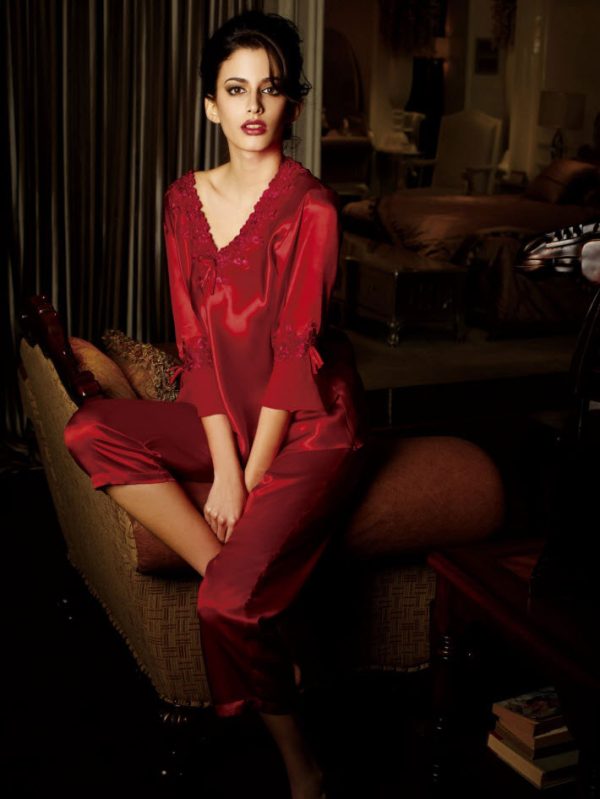 Silk Pajamas set, V-Neck