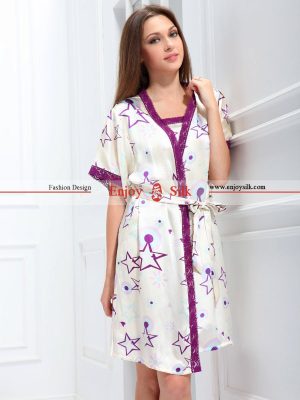 Silk Pajamass Set | Silk Chemise & Robe Set-1315