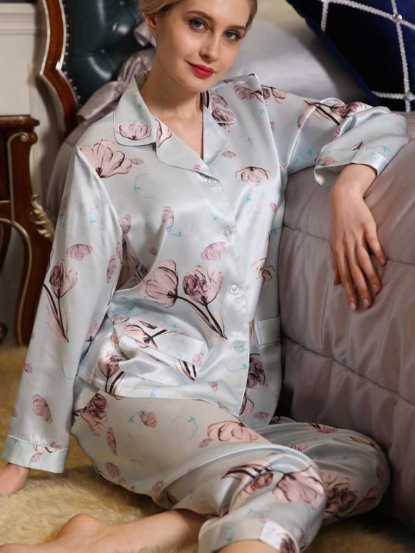 Fashion Silk Pajama Sets for Women Long Sleeve & Pant Pajamas