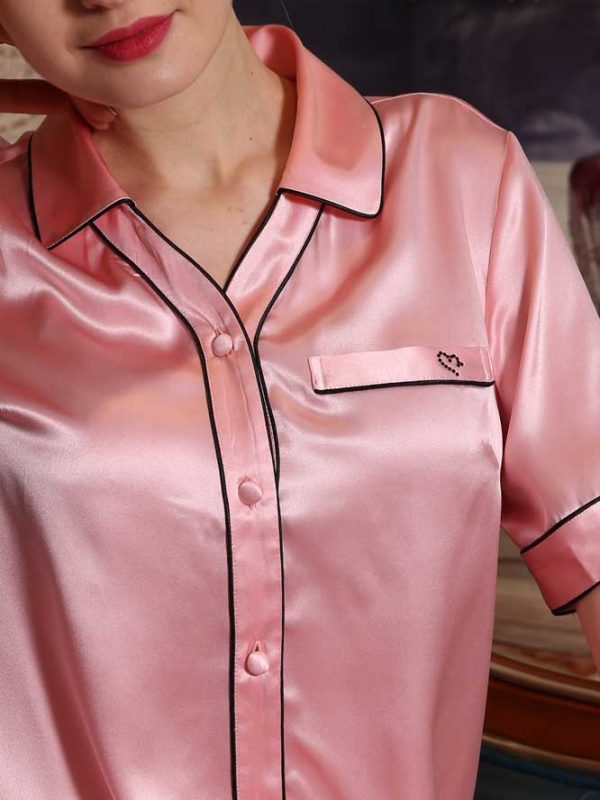 Women's Lightweight Silk Sleepwear Short Sleeve Pajama PJ Set