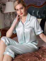 Women's Lightweight Silk Sleepwear Short Sleeve Pajama PJ Set