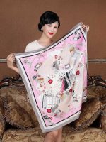 Women Wide Square Scarf Silk Art Painted Scarves