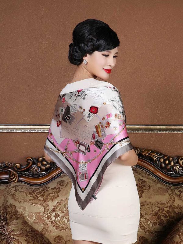 Women Wide Square Scarf Silk Art Painted Scarves