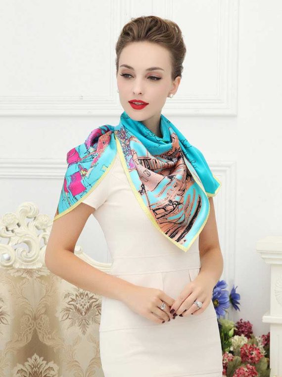 Woman's 100% Silk Twill Large Square Scarf 35"