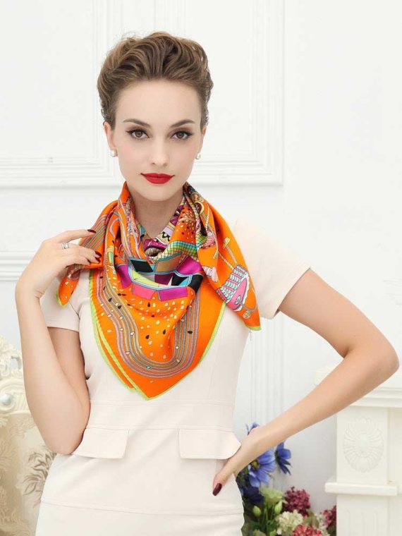 90x90cm Pure Natural Silk Square Scarf  Orange Lady Scarves Shawls