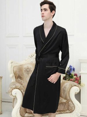Pure Silk Long Robe For Men Size US S - XXL-thumbnail