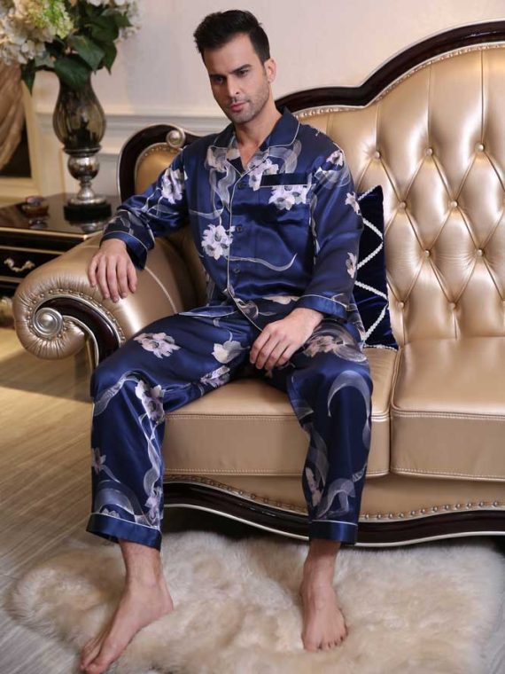 Printed Silk Pajama Set For Men Pure Silk