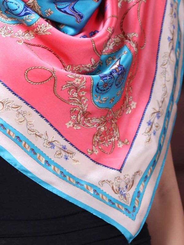 Luxury Pink & Blue Pure Silk 35" Square Scarf