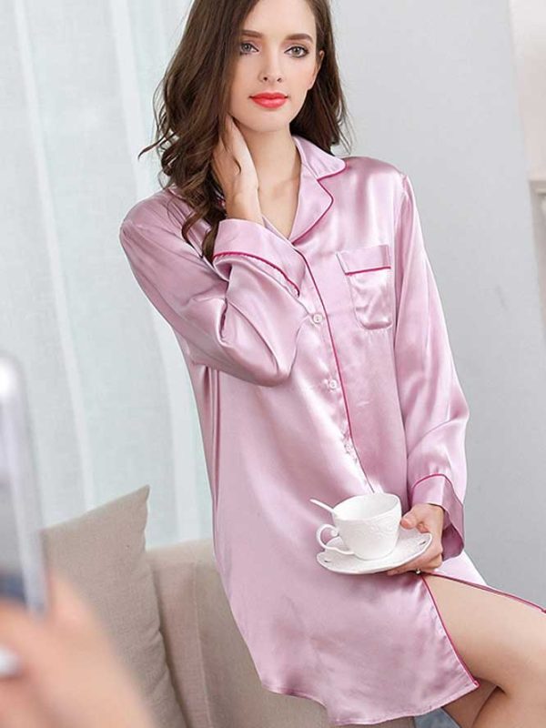 Women's Soft Silk Long Sleeve Sleepshirt Nighty Gown