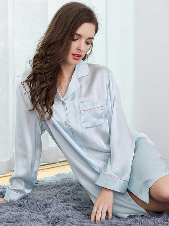 Women's Soft Silk Long Sleeve Sleepshirt Nighty Gown