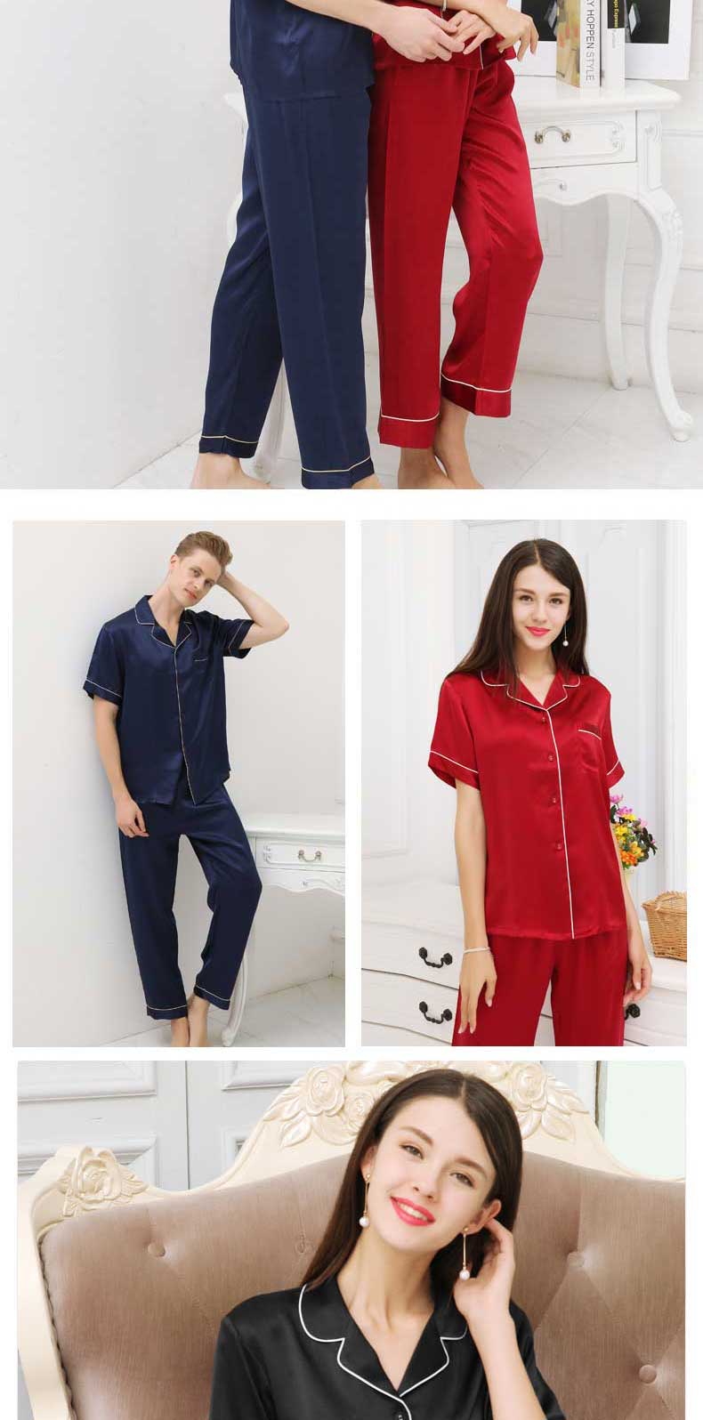 silk short sleeve pajamas, silk sleepwear