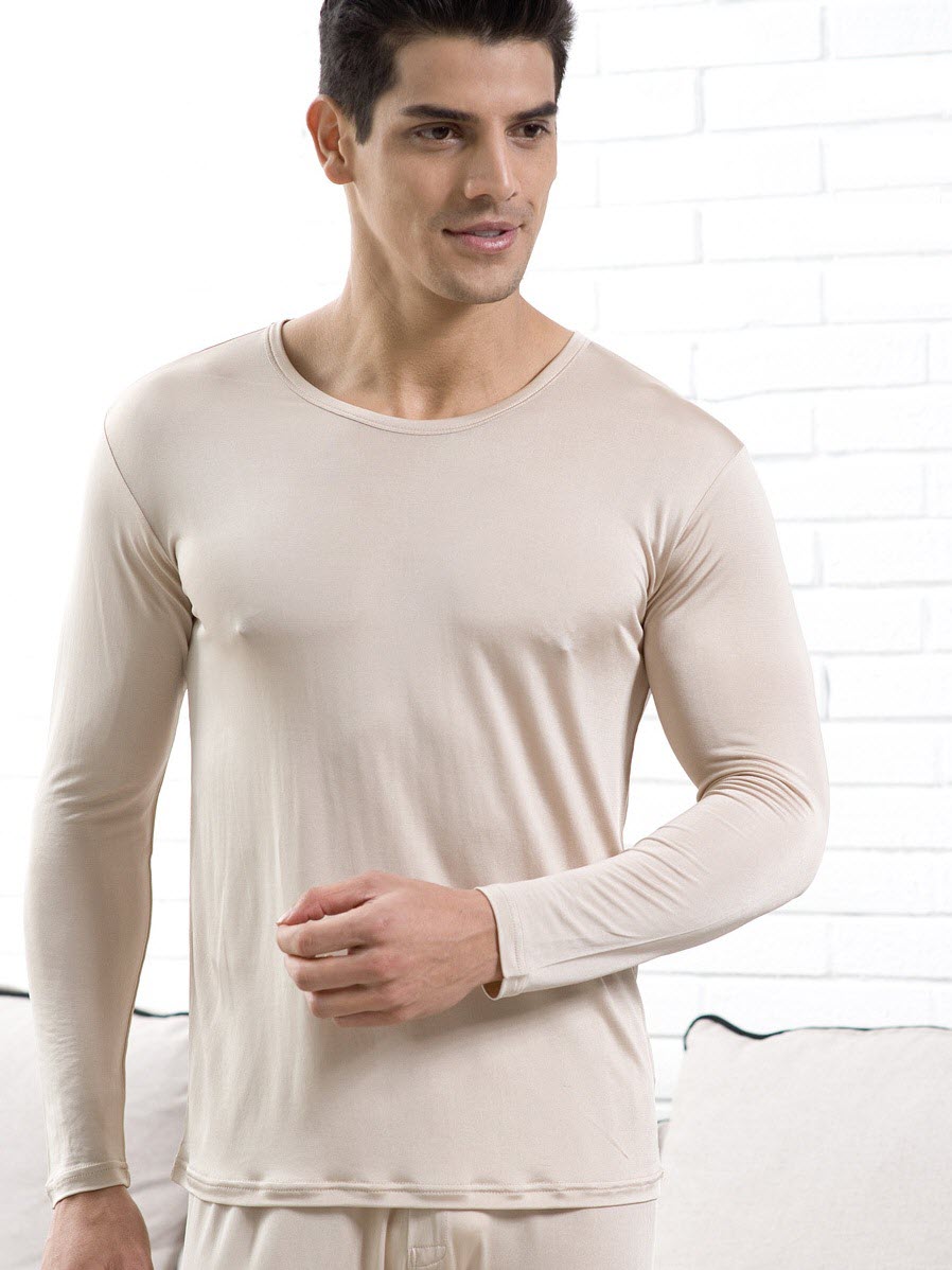 Silk Long Sleeved Crewneck Underwear Silk Long Johns Set Thermal