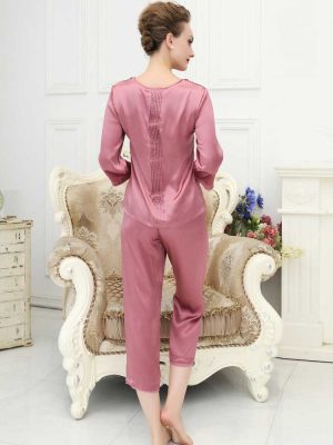V-Neck Silk Pajamas Set for Ladies-thumbnail