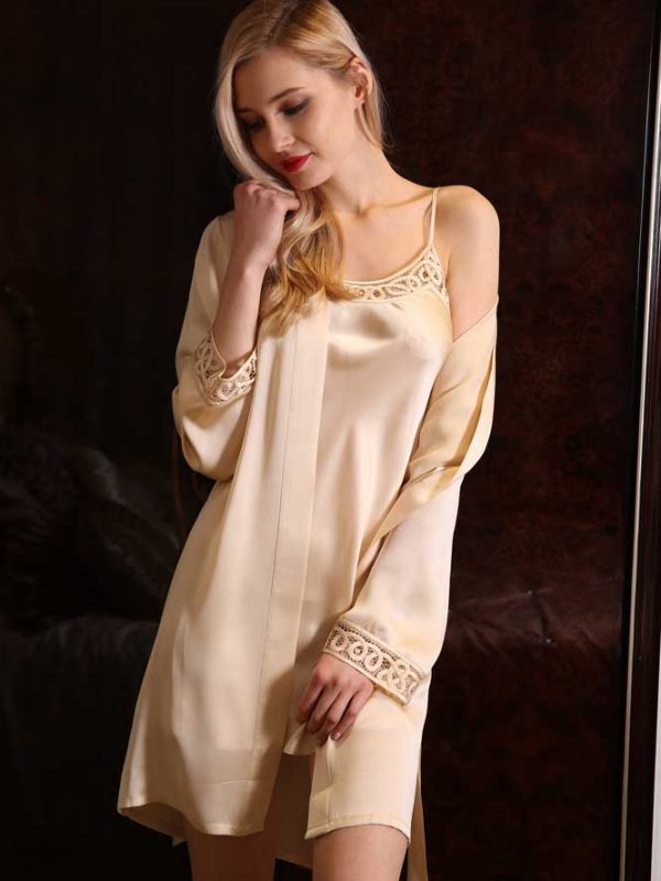 Silk Camisole and Silk Short Robe Set