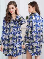 Blue Silk Nighty, Women's Silk Long Sleeve Sleepwear