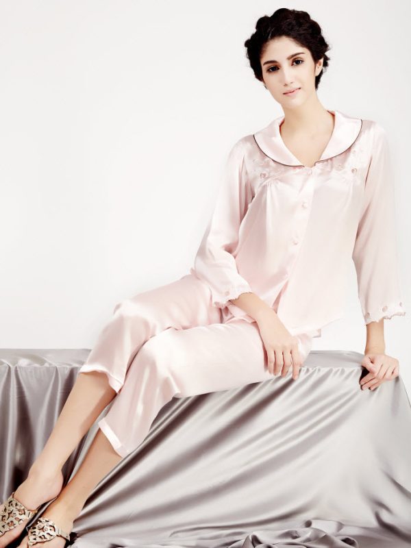 Silk Pajamas Set With Embroidery