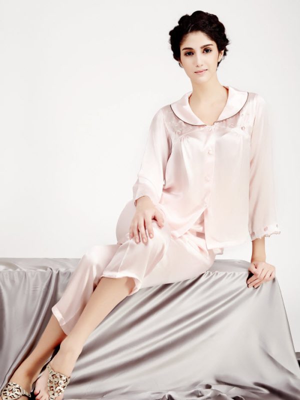 Silk Pajamas Set With Embroidery