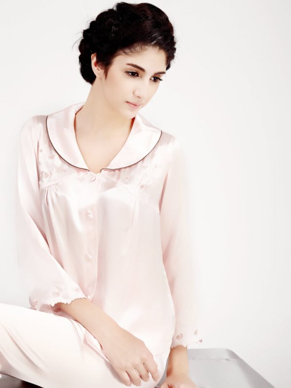 Silk Pajamas Set With Embroidery