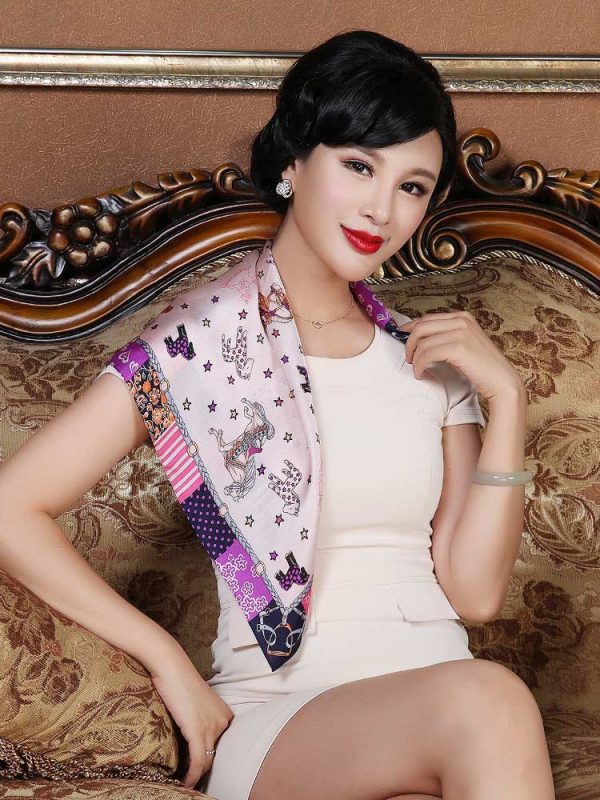 Elegant Luxury Small Square Silk Scarf Shawl Horse Carousel Stars 4 Elegant Luxury Small Square Silk Scarf Shawl Horse Carousel Stars