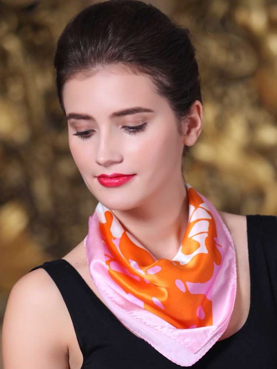 Orange & Pink Silk Scarf samll scarf Square