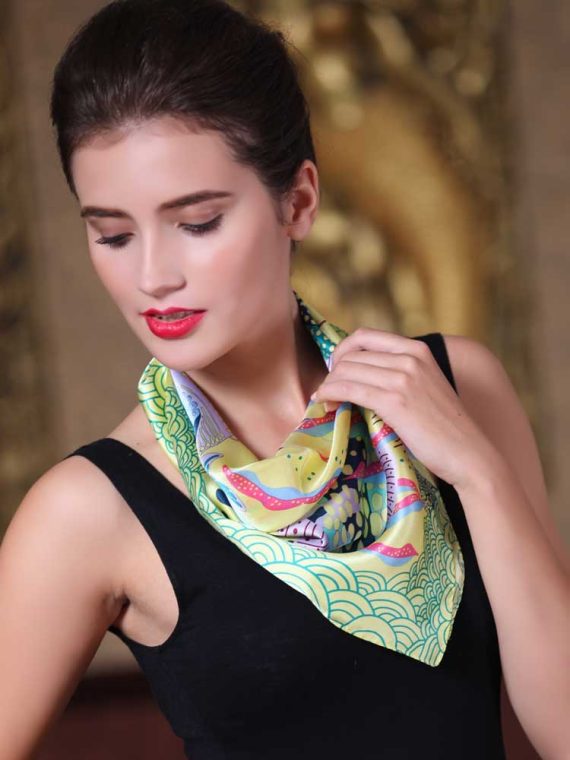 Office Small Square Neck Silk Scarf Light Green
