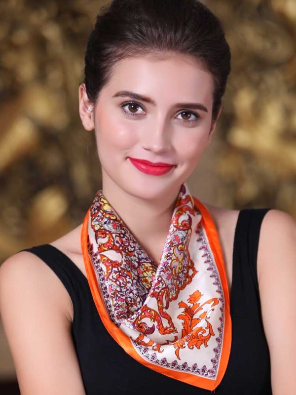 Vintage Orange Silk Square Scarf, Silk Handkerchief