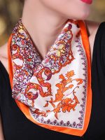 Vintage Orange Silk Square Scarf, Silk Handkerchief