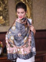 Square Scarf Pure Silk Watches & Leopard Pattern Women Fashion Stole Shoulder Wrap