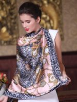 Square Scarf Pure Silk Watches & Leopard Pattern Women Fashion Stole Shoulder Wrap