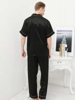 US / European Classic Style Silk Pajamas Short Sleeve For Men
