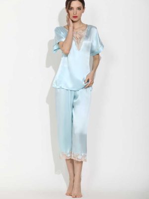 Women's Silk Pajamas Ultra Soft Sleepwear Set Short Sleeve-thumbnail