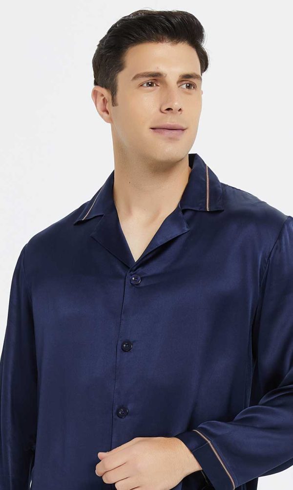Men's Silk Sleepwear Pajamas Set Button-Down Long Loungewear