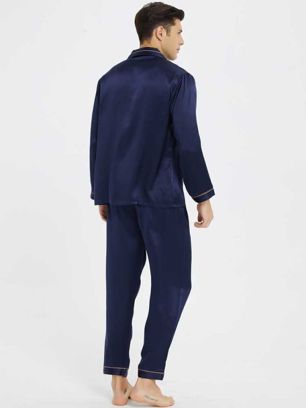 Men's Silk Sleepwear Pajamas Set Button-Down Long Loungewear