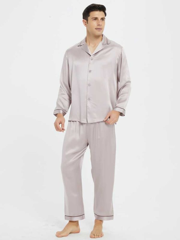 Men's Silk Sleepwear Pajamas Set Button-Down Long Loungewear