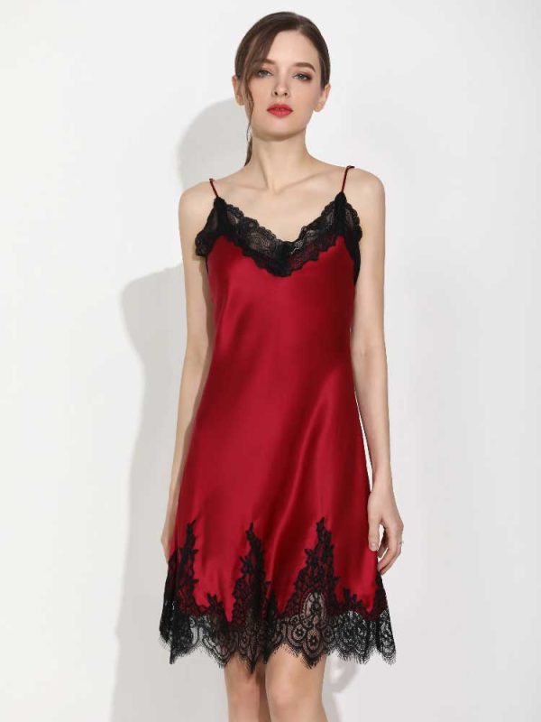 Women Lingerie V Neck Nightwear Lace Chemise Silk Sleepwear