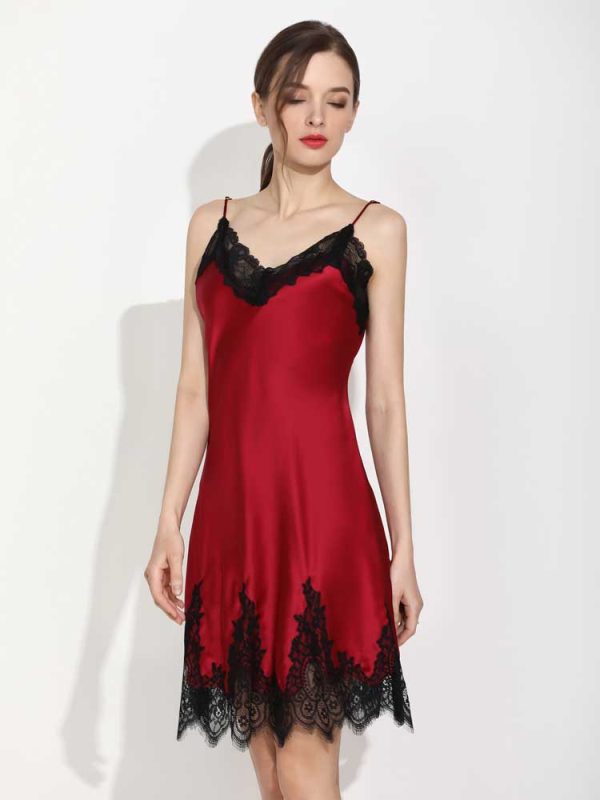 Women Lingerie V Neck Nightwear Lace Chemise Silk Sleepwear