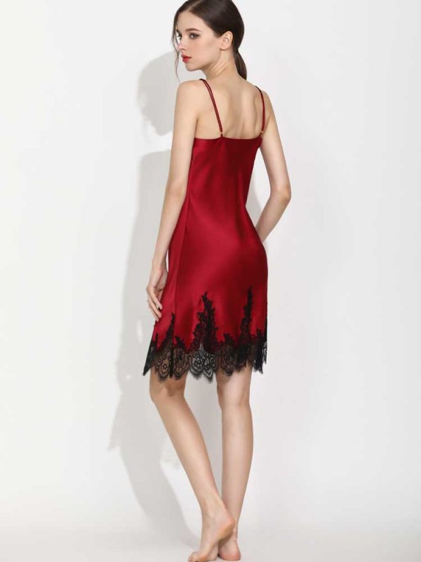 Women Lingerie V Neck Nightwear Lace Chemise Silk Sleepwear