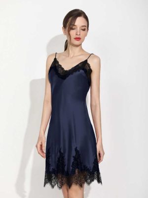 Women Lingerie V Neck Nightwear Lace Chemise Silk Sleepwear-thumbnail