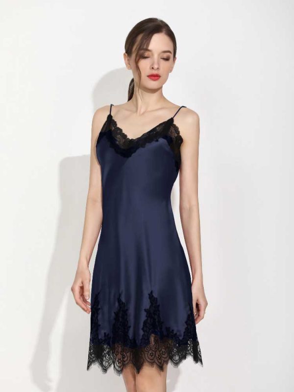 Women Lingerie V Neck Nightwear Lace Chemise Silk Sleepwear