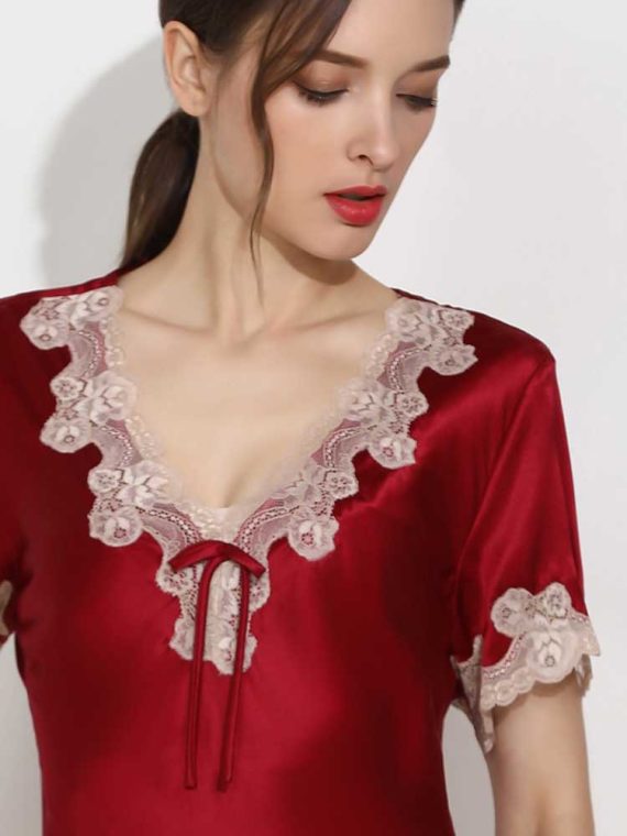 Women's Nightgown Short Sleeve Sleepwear Comfy Silk Nightshirt