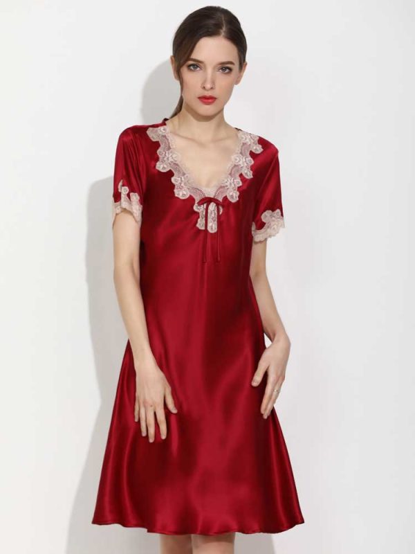 Women's Nightgown Short Sleeve Sleepwear Comfy Silk Nightshirt