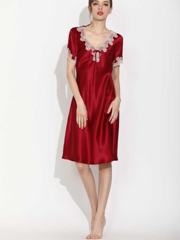 Women's Nightgown Short Sleeve Sleepwear Comfy Silk Nightshirt