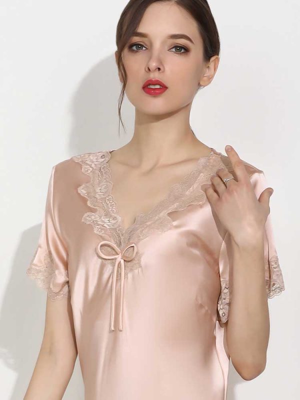 Women's Nightgown Short Sleeve Sleepwear Comfy Silk Nightshirt