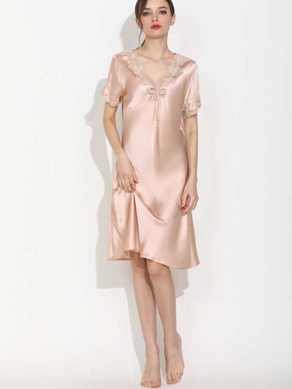 Women's Nightgown Short Sleeve Sleepwear Comfy Silk Nightshirt