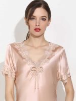 Women's Nightgown Short Sleeve Sleepwear Comfy Silk Nightshirt