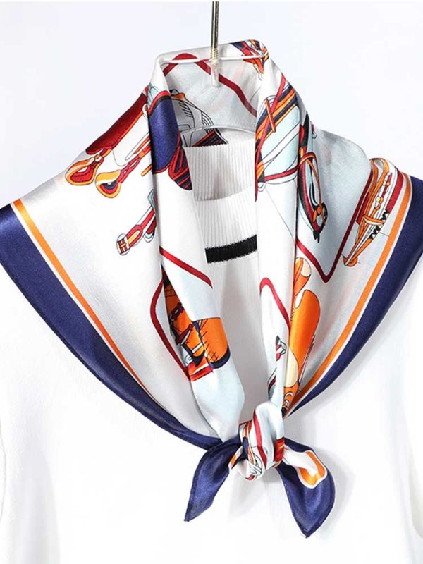 Square Neck Silk Scarf Head Hair Wraps for Women Girls Ladies