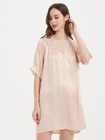 Women's Natural Silk Nightgown Sleepwear Short Sleeves Shirt Sleepdress