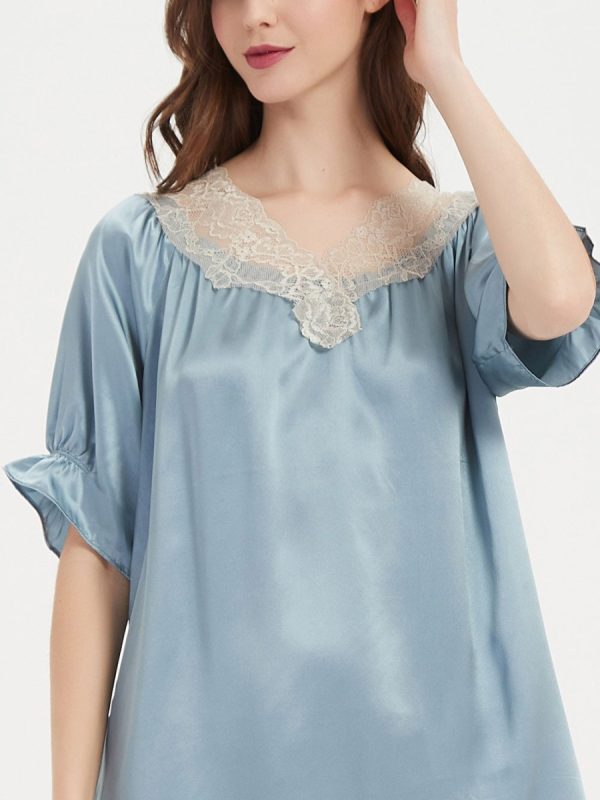 Women's Natural Silk Nightgown Sleepwear Short Sleeves Shirt Sleepdress