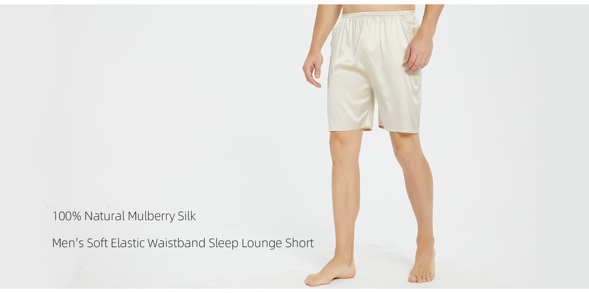 100% Natural Mulberry Silk Men's Soft Elastic Waistband Sleep Lounge Short